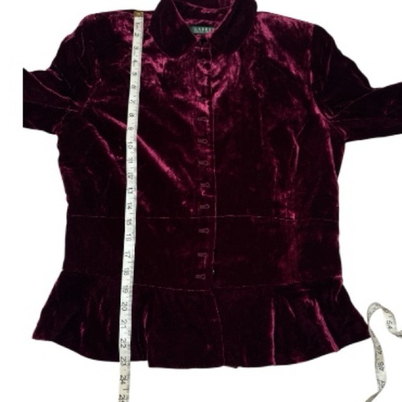 Lauren Ralph Lauren Burgundy Silk Velvet Blouse Sz 10 Button Front Holiday Party - Picture 4 of 11